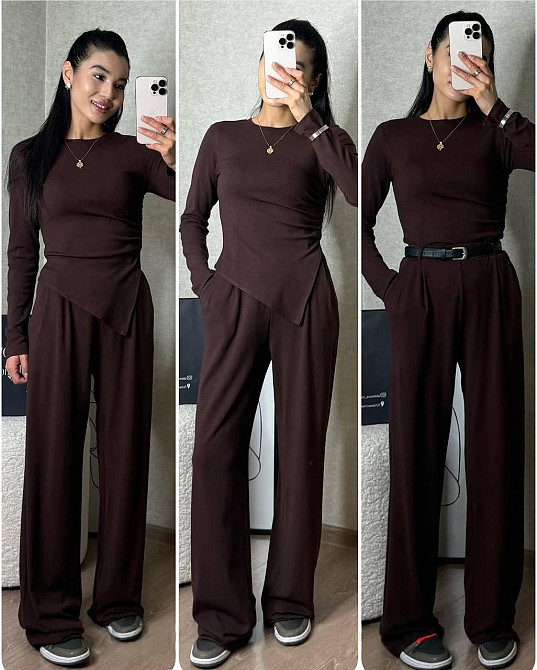 Женский базовый прогулочный костюм двойка: лонгслив и штаны вискоза Одесса - изображение 1