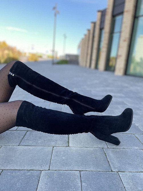 Ботфорти жіночі чорні з еко-замші на підборах весна-осінь демісезонні F736-T276-1 р. 37-38 Коломия - фото 4