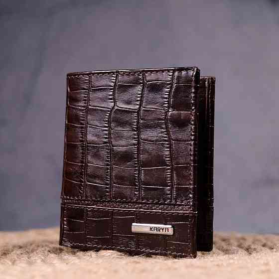 Стильное портмоне для мужчин из натуральной кожи с тиснением под крокодила Коричневый (KARYA) Киев