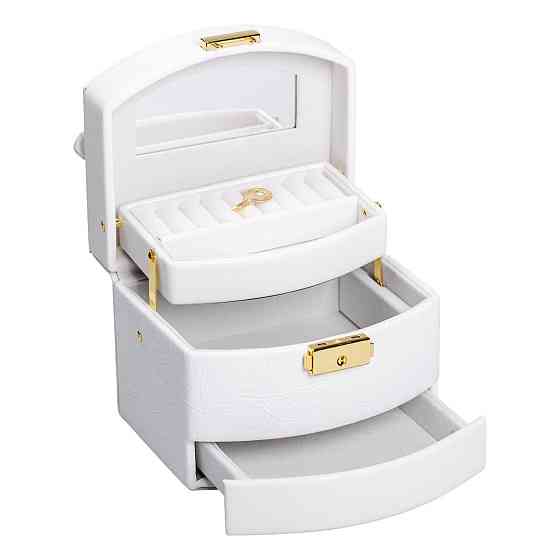 Шкатулка для украшений из эко кожи 3 яруса с замком органайзер для ювелирных изделий HP-5-23W Киев