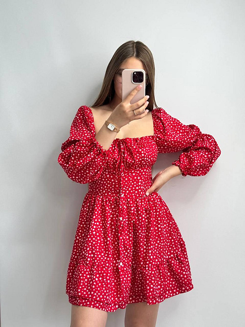 Жіноча сукня на гудзиках із зав’язками з тканини софт Червоний XS-S Харків - фото 5