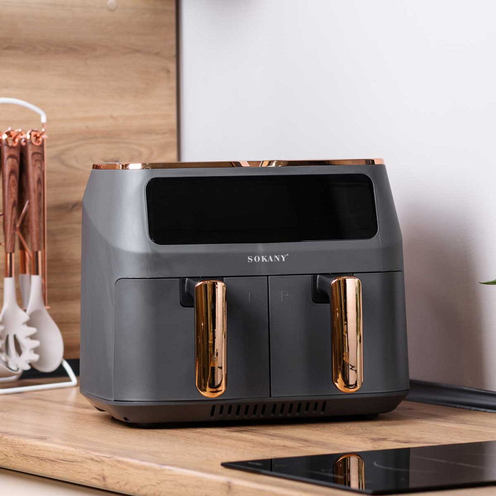 Sokany Аерогриль-фрітюрниця SOKANY SK-ZG-8030 на 8 літрів 2 відділення сіра Коломия - фото 2