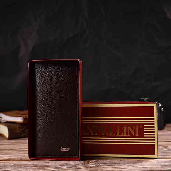 Класичний чоловічий вертикальний гаманець із натуральної шкіри CANPELLINI 21902 Коричневий Київ