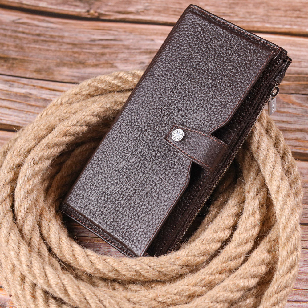 Мужское вертикальное портмоне из натуральной кожи KARYA 21421 Коричневый Киев - изображение 7