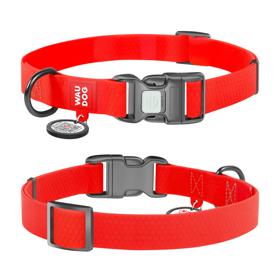 Ошейник для собак водостойкий WAUDOG Waterproof c QR паспортом, пластикова пряжка-фастекс, Ш 20 мм, Дов 28-40 см, червоний Київ - фото 2