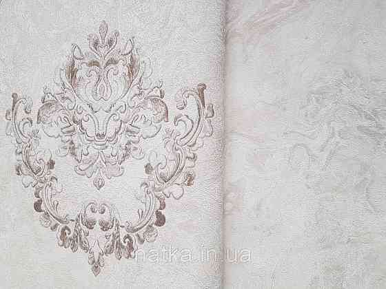 Шпалери вінілові на флізеліні гарячого тиснення DU&KA 1.06х10 вензель основа під штукатурку сірі коричневі Київ