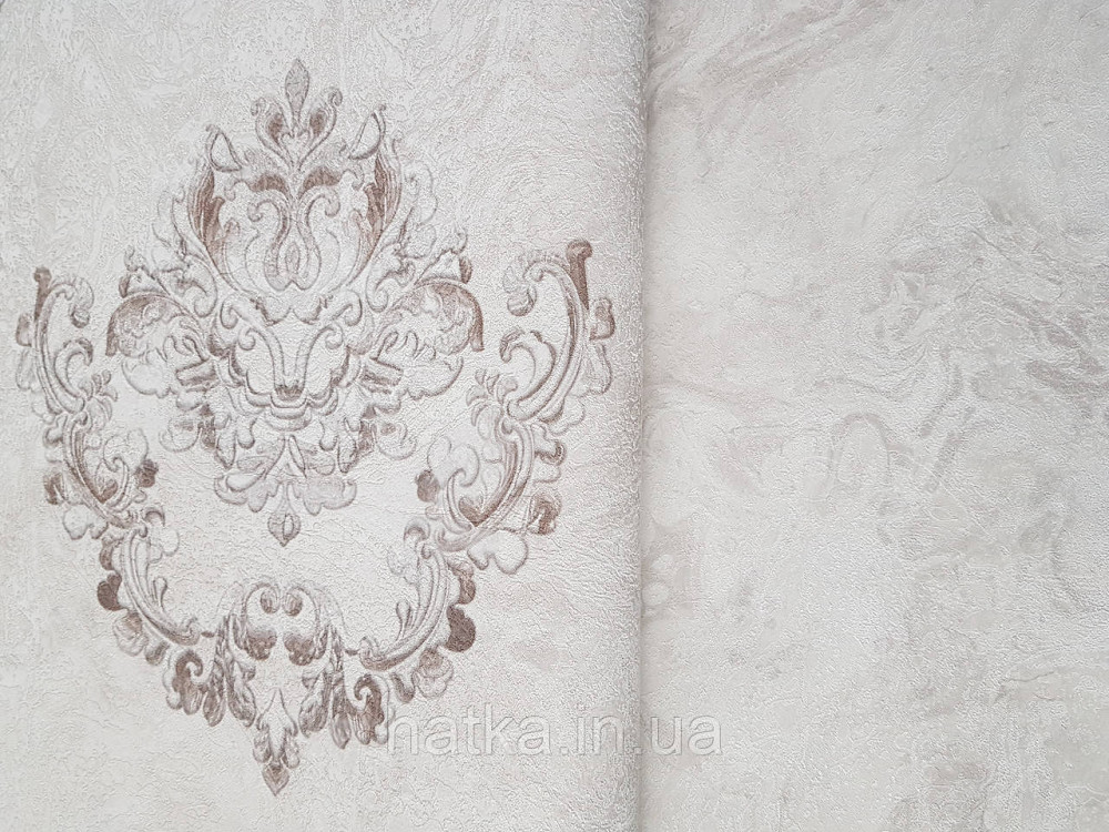 Шпалери вінілові на флізеліні гарячого тиснення DU&KA 1.06х10 вензель основа під штукатурку сірі коричневі Київ - фото 2