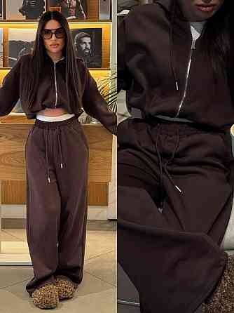 Женский стильный повседневный оверсайз костюм двойка трехнитка петля Шоколад Одесса