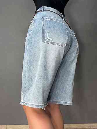 Шорты женские джинсовые Liana 620 бермуды потертые с поясом и кошельком большие размеры голубые, голубой, 33, 33, 93 см, 121 см Киев
