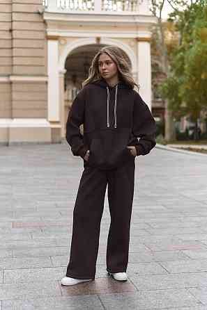 Жіночий теплий костюм двойка вільного крою тринитка на флісі Шоколад Одеса