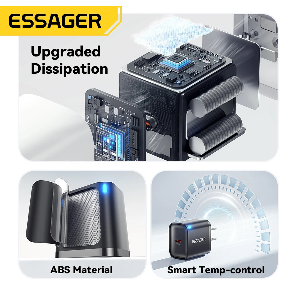 Сетевое зарядное устройство Essager ES-CD52 30W Type-C PD — быстрая зарядка смартфонов и планшетов Николаев - изображение 3