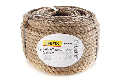Джутовий канат 16 мм, 50 м – UNIFIX, 100% натуральний Харків - фото 1