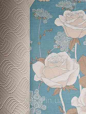 Шпалери вінілові Lutece Melody 0.53х10 для дитячої квіти листя білі бежеві коричневі на бірюзовому тлі Київ