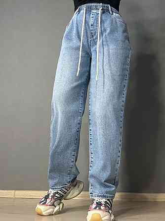 Джинси жіночі Liana 1-056 MOM jeans на резинці зі шнурком стрейчеві великі розміри блакитні, блакитний, 42., 42, 120 см, 140 см Київ