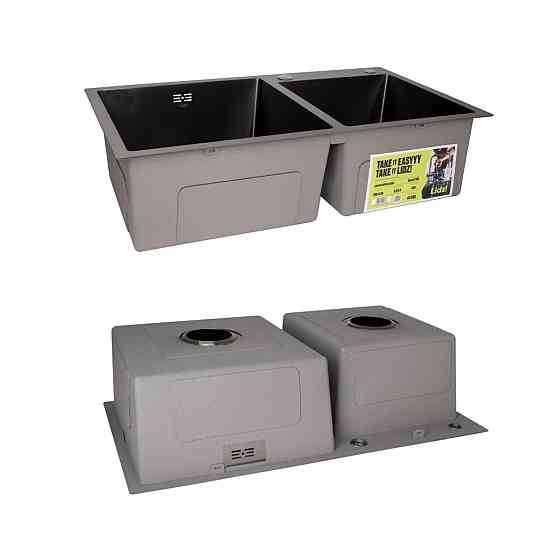 Комплект Lidz Handmade H7843 Мийка для кухні з двома чашами інтегрована BlackPVD у комплекті з дозатором + Lidz K01B Кошина Київ