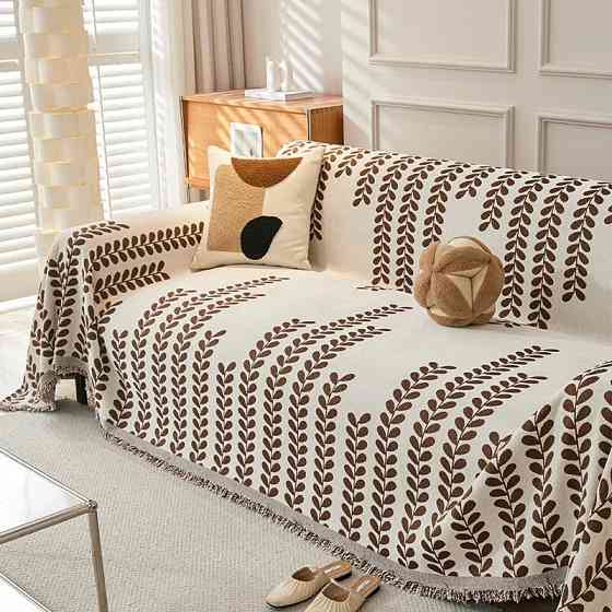 Плед покрывало на диван или кровать,чехол накидка 180х230 см для мягкой мебели, белый с коричневым колоском Каменец-Подольский