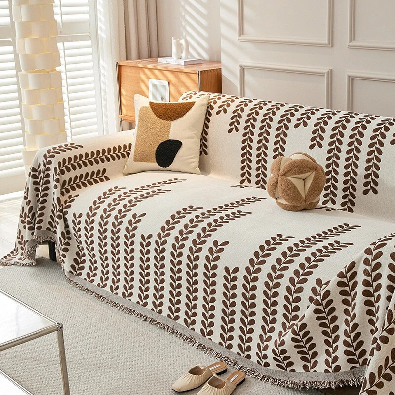 Плед покрывало на диван или кровать,чехол накидка 180х230 см для мягкой мебели, белый с коричневым колоском Каменец-Подольский - изображение 1