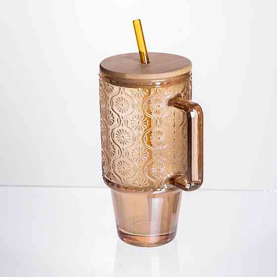 Кружка скляна з кришкою та трубочкою 750 мл Коричнева Київ