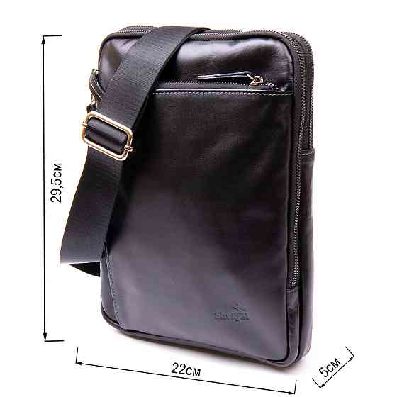 Мужская сумка планшет с накладным карманом на молнии в гладкой коже 11281 SHVIGEL, Черная Киев