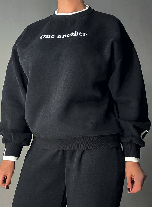 Костюм женский A-N 27063 свитшот и джогеры оверсайз с вышивкой черный, черный, M Киев - изображение 19