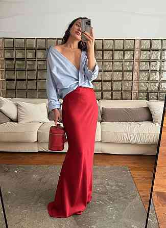 Жіноча розкішна спідниця довжини максі королівський шовк Червоний, 46/48 Одеса