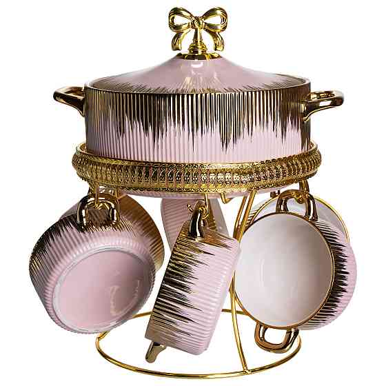 Суповий сервіз на 6 персон супниця 2 (л) на підставці з бульйонницями 400 (мл) тарілки для супу Рожевий з золотом FM-A23-5 SBR Київ