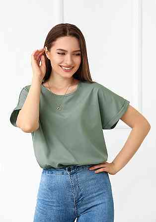 Літня блузка футболка вільного крою "Moment" оптом | Норма і батал Оливковий, 46-48 Київ