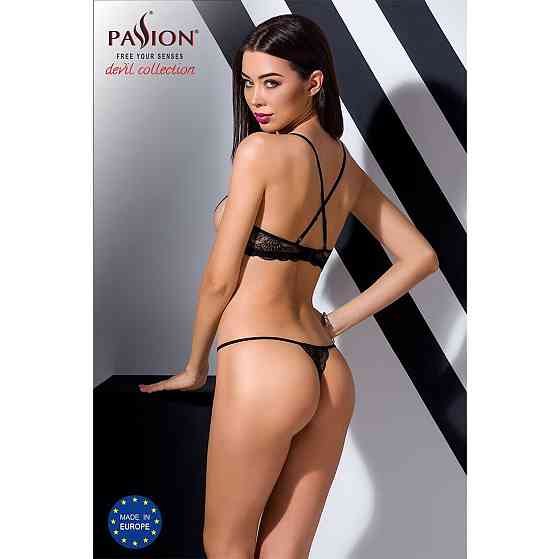Комплект білизни Passion Exclusive QUENTRIS BIKINI S/M, black, стрінги і напіввідкритий ліф Sex Aura Київ