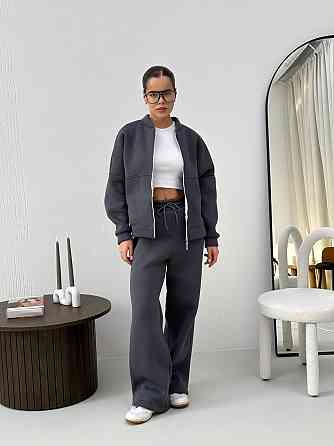 Жіночий теплий костюм-двійка з широкими штанами Графітовий 42/46 Харків