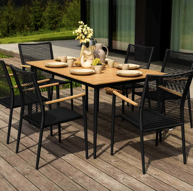 Комплект садових меблів Di Volio Breno 6+1 чорний/бежевий Киев - изображение 2