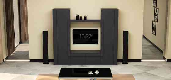 Стенка в гостиную под ТВ Эхо-4, Антрацит, 2080х420х1850 Львов