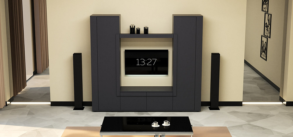 Стенка в гостиную под ТВ Эхо-4, Антрацит, 2080х420х1850 Львов - изображение 2