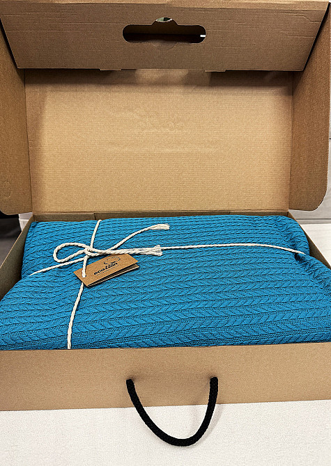 Ecotton Покрывало Ecotton Pique 240х230 см натуральне блакитне Atlantic в крафтовій подарункові Коломия - фото 6