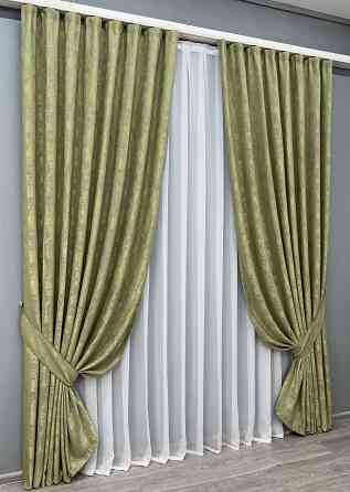 Комплект готових штор VR-Textil Жакард Sultan YL № 1213ш Оливковий 200х270 см 2 шт (32-419) Київ