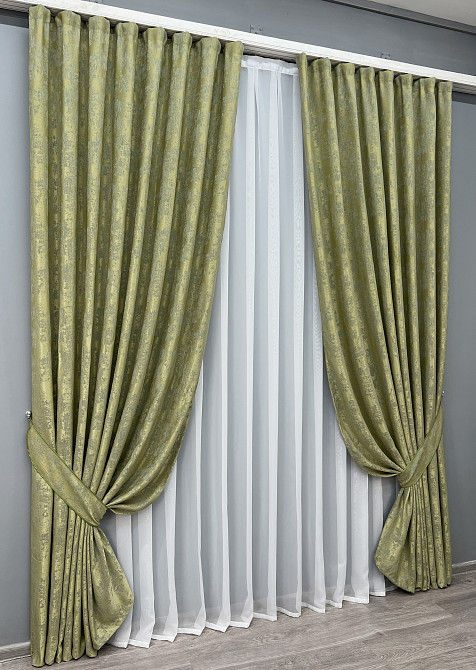 Комплект готовых штор VR-Textil Жаккард Sultan YL № 1213ш Оливковый 200х270 см 2 шт (32-419) Киев - изображение 3