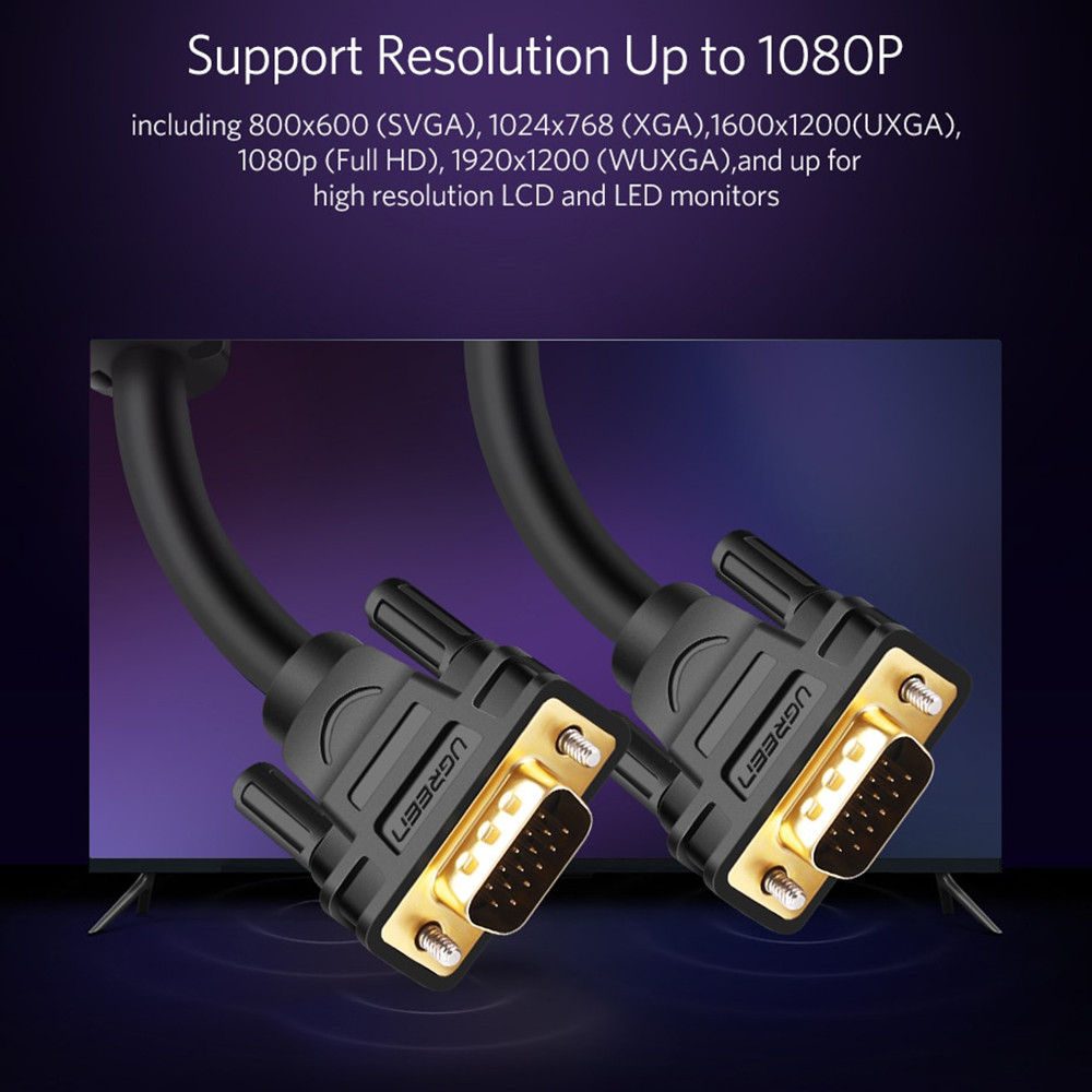 VGA кабель Ugreen 15-pin 1080p 11673 (Чорний, 1м) Николаев - изображение 9