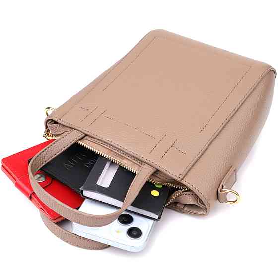 Сумка жіноча з натуральної шкіри у формі трапеції Vintage 22918 Бежевий Київ