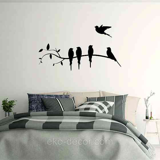 Декоративное настенное Панно «Птички на ветке», Декор на стену 90*29 см, Черный Киев