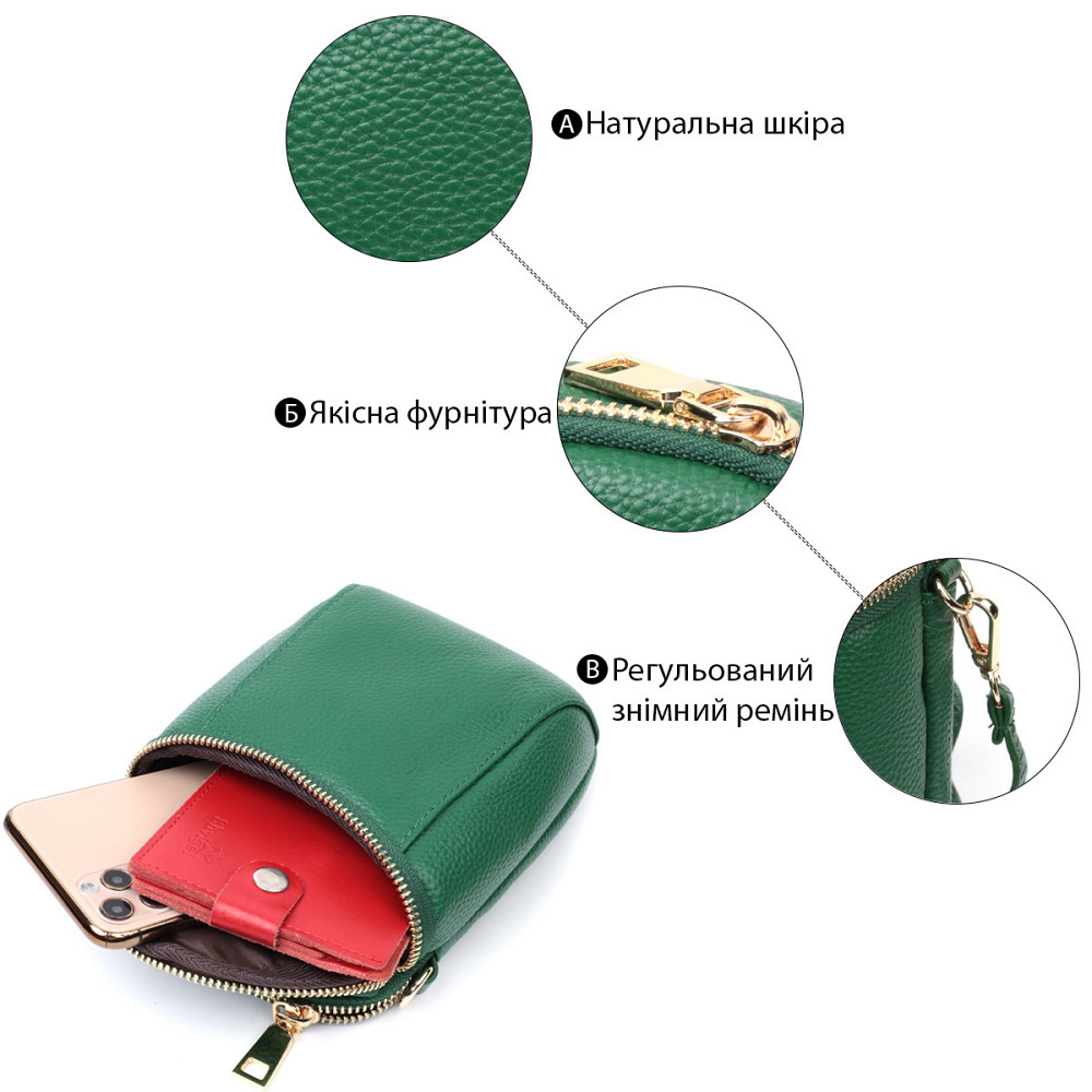 Интересная сумка для женщин из мягкой натуральной кожи Vintage 22341 Зеленая Киев - изображение 4