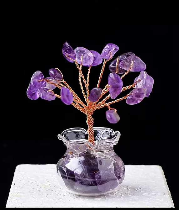 Дерево счастья с аметистом декоративное мини дерево из натуральных камней в вазе 5,5 см сувенир декор для дома Киев - изображение 1