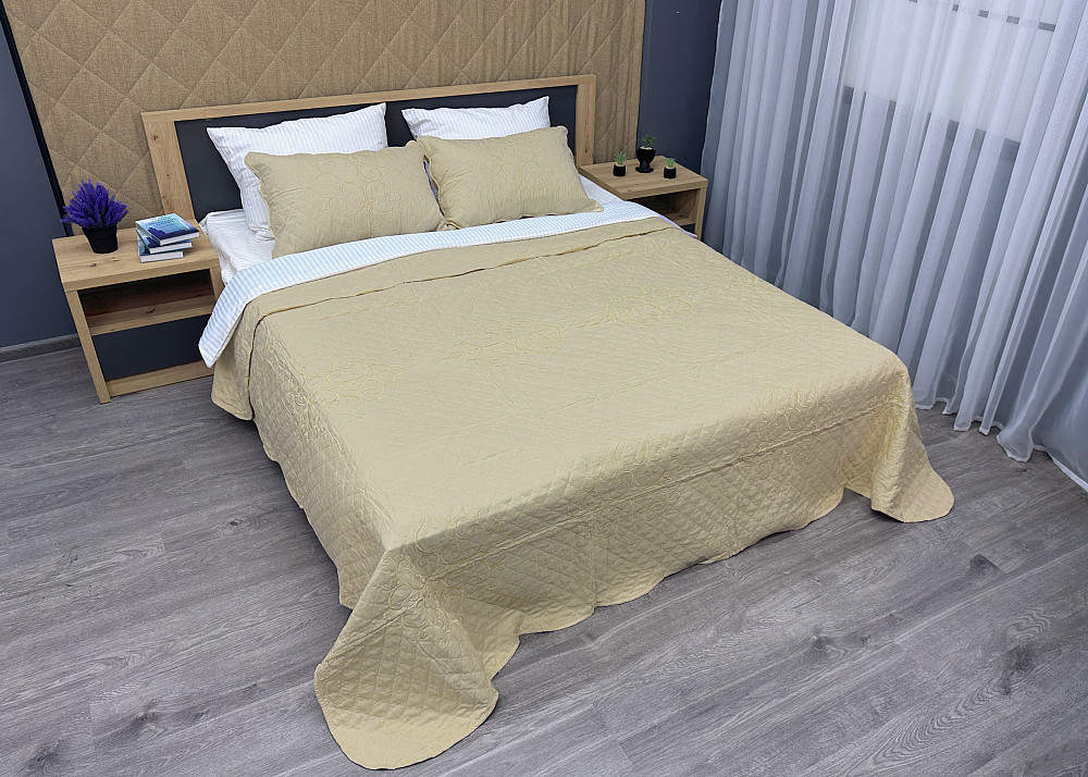 Покривало стьобане з наволочками Expo Trade ромб 220x220 (+-10 см) бежевий (85-163) Київ - фото 2