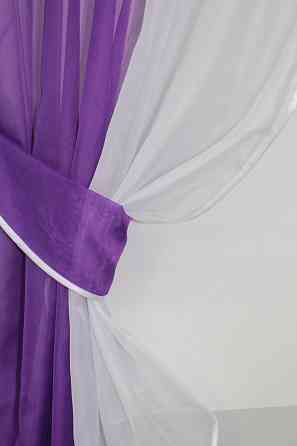 Кухонные шторы VR-Textil № 090к с ламбрекеном и подвязками фиолетовый с белым 280х170 см (50-760) Киев