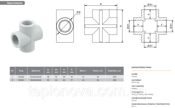 Крестовина PPR ø25 (Полипропилен)  Raftec 25мм RCS25 Черновцы
