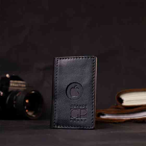 Картхолдер унісекс з тримачем для Apple AirTag з натуральної шкіри GRANDE PELLE 11607 Чорний Київ