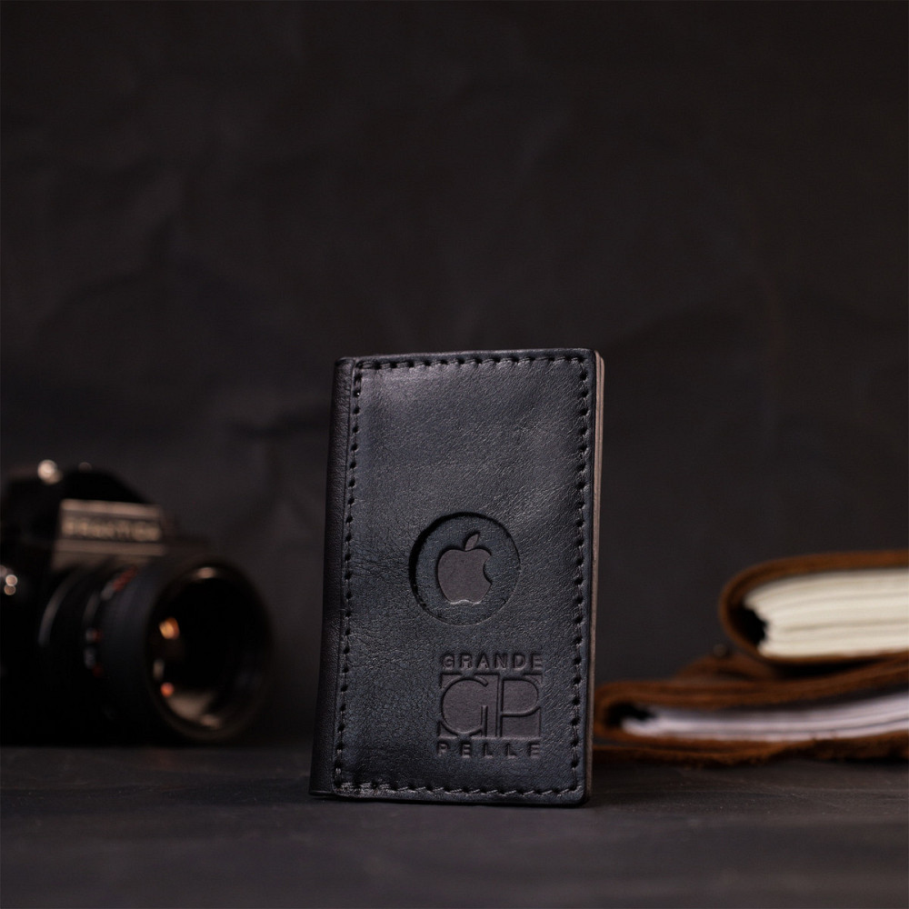 Картхолдер унісекс з тримачем для Apple AirTag з натуральної шкіри GRANDE PELLE 11607 Чорний Київ - фото 6