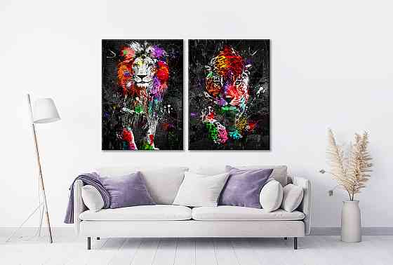 Модульная картина в гостиную / спальню  Лев-Тигр   TLV-2_143 Киев