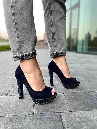 Туфлі жіночі F335 темно-сині еко-замш каблук 11см 36р. (2551) Коломыя
