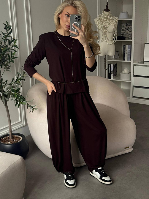Женский стильный вязаный костюм двойка плотная турецкая вискоза Шоколад Одесса - изображение 7