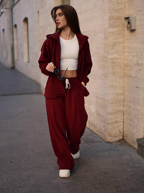 Женский теплый повседневный костюм двойка из турецкого двустороннего флиса Бордо Одесса - изображение 6