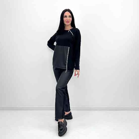 Повсякденний костюм з блискавками "Skylar" оптом | Норма і батал | Розпродаж моделі Чорний, 46-48 Київ
